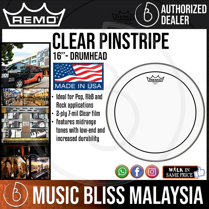 Remo Clear Pinstripe Drumhead - 16"