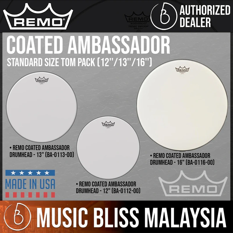 Remo Coated Ambassador Standard Size Tom Pack (12''/13''/16'')