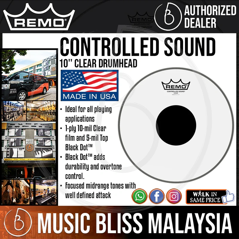 Remo Controlled Sound Clear Drumhead - 10" - with Black Dot