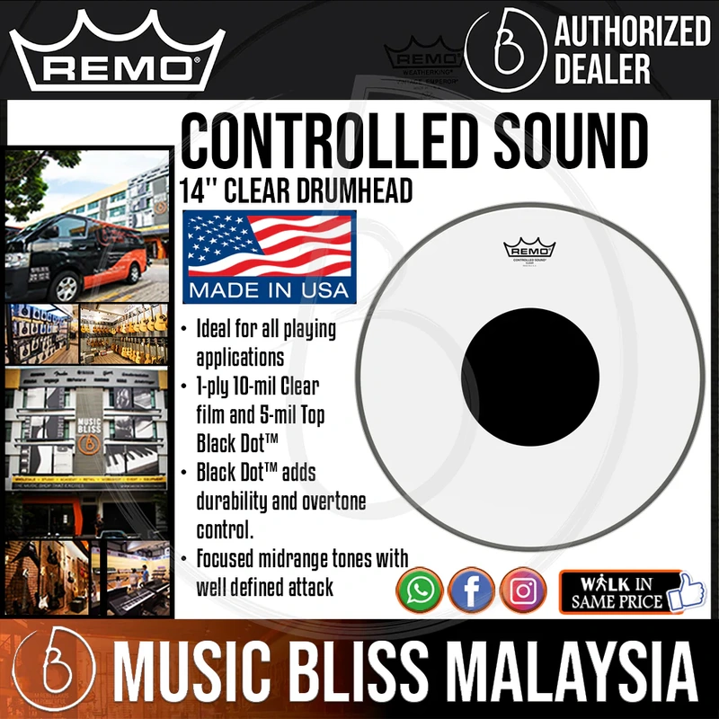 Remo Controlled Sound Clear Drumhead - 14" - with Black Dot