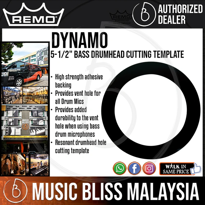 Remo Dynamo 5-1/2" Bass Drumhead Cutting Template - Black