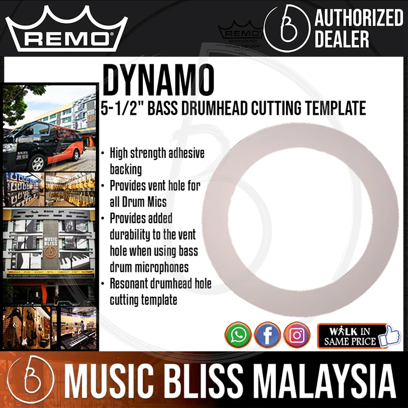 Remo Dynamo 5-1/2" Bass Drumhead Cutting Template - White