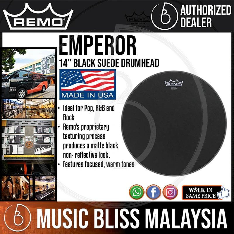 Remo Emperor Black Suede Drumhead - 14"