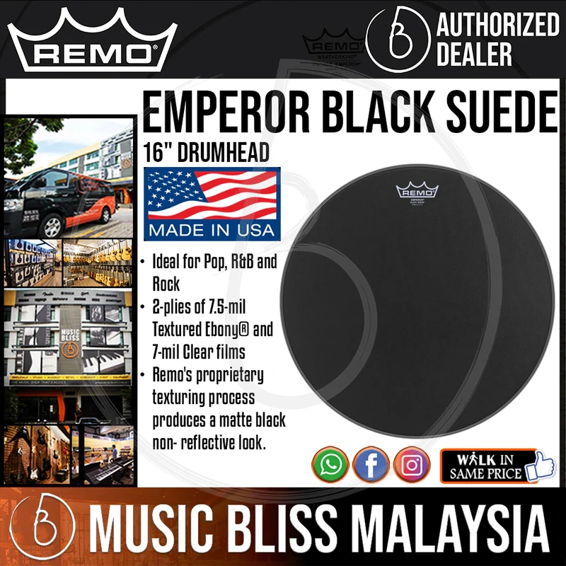 Remo Emperor Black Suede Drumhead - 16"