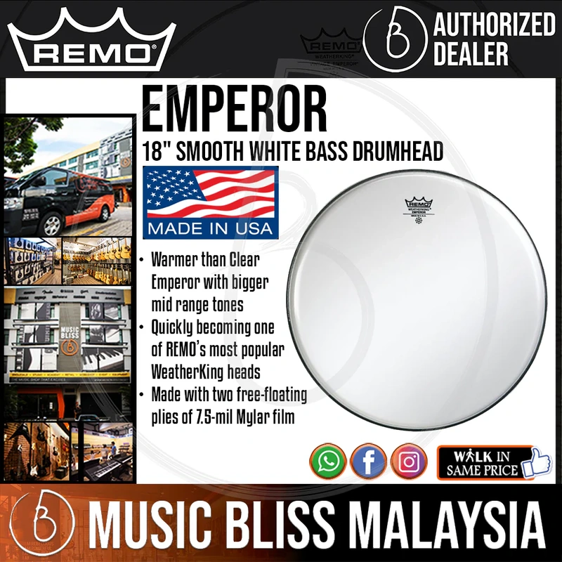 Remo Emperor Smooth White Bass Drumhead - 18"