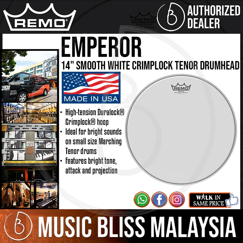 Remo Emperor Smooth White Crimplock Tenor Drumhead - 14''