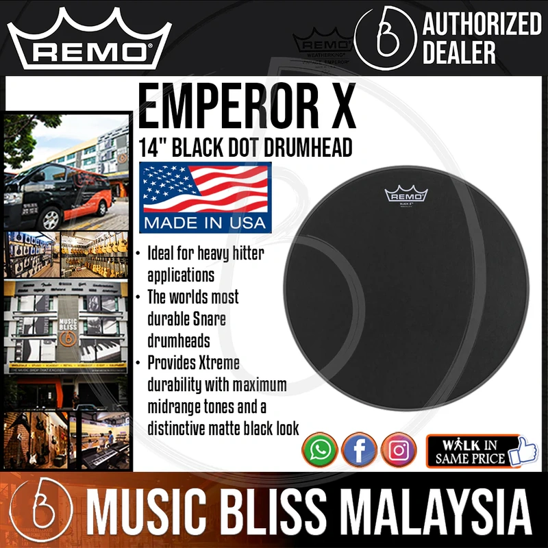 Remo Emperor X Black Suede Snare Drumhead - 14" - Bottom Black Dot