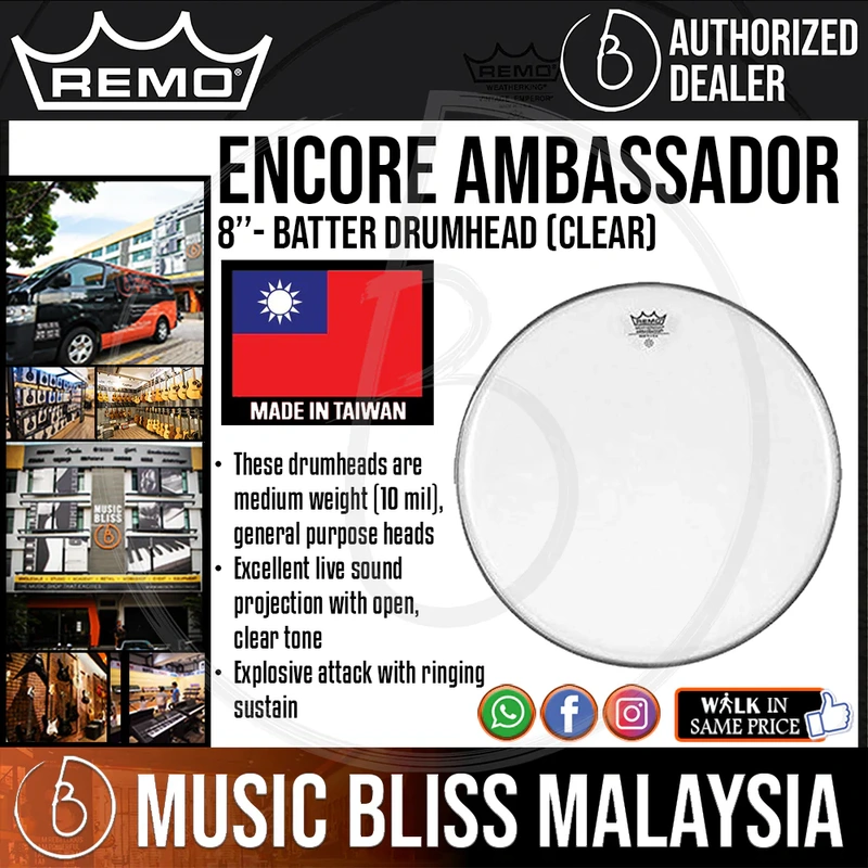 Remo Encore Ambassador Batter Drumhead - 8" - Clear