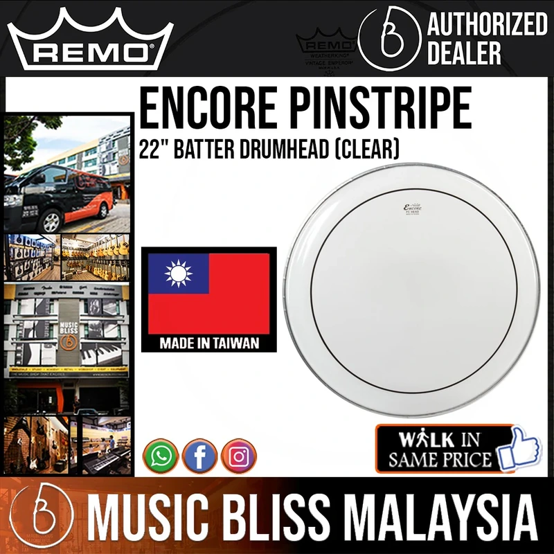 Remo Encore Pinstripe Batter Drumhead - 22'' - Clear