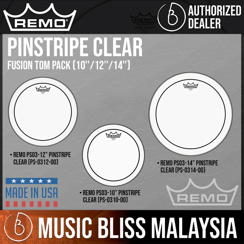 Remo Pinstripe Clear Fusion Tom Pack (10''/12''/14'')