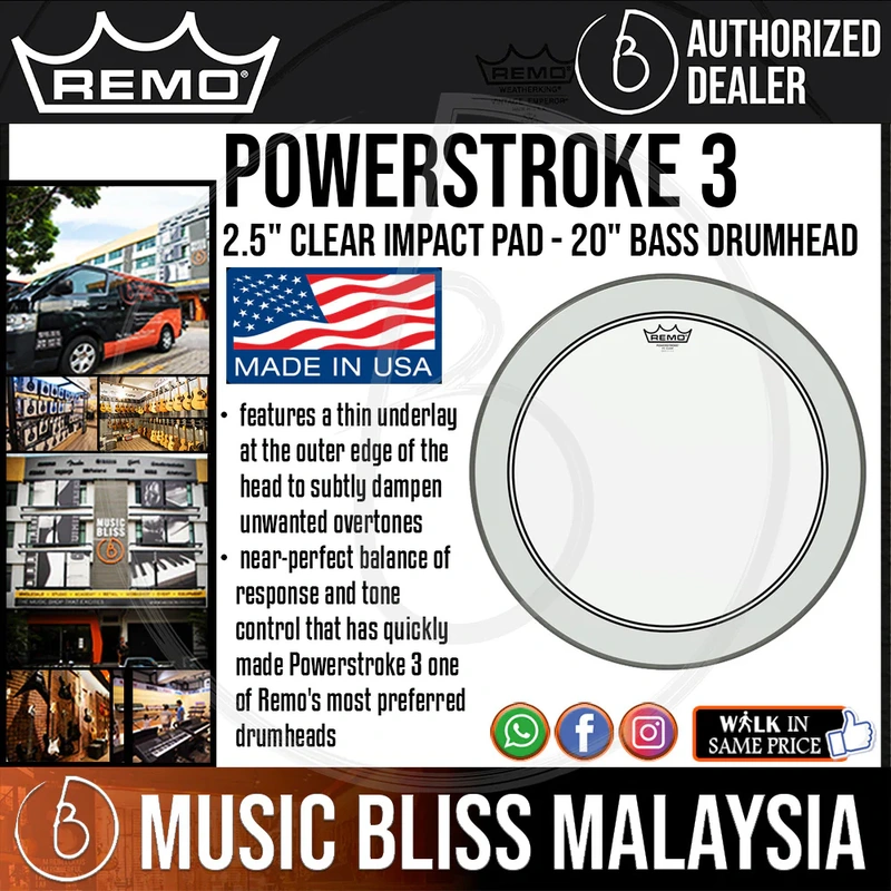 Remo Powerstroke 3 Bass Drumhead with 2.5" Impact Pad - 20" - Clear
