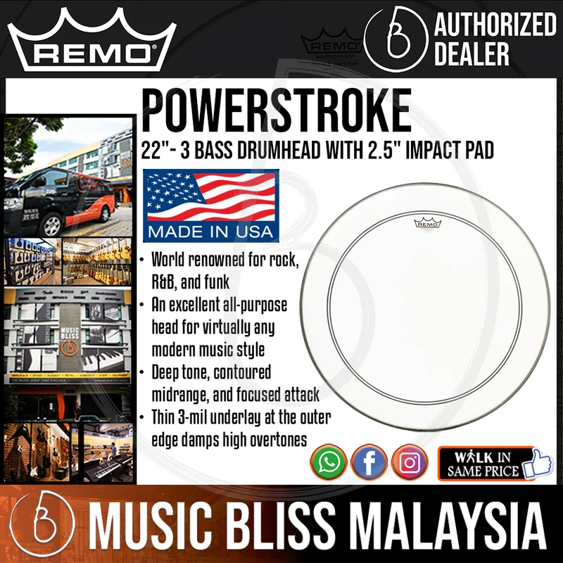 Remo Powerstroke 3 Bass Drumhead with 2.5" Impact Pad - 22" - Clear