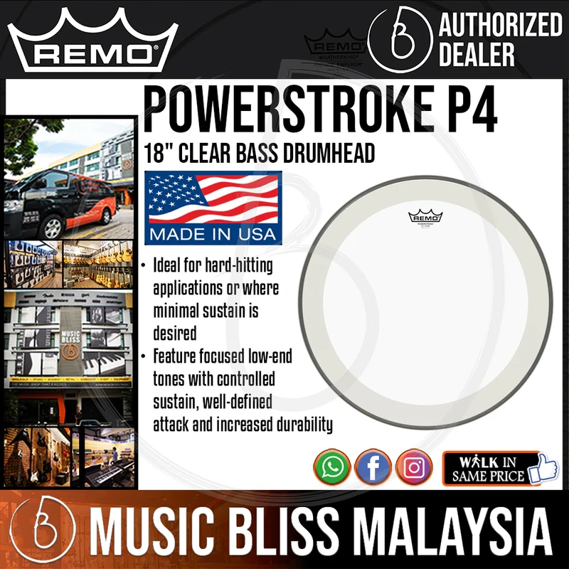 Remo Powerstroke P4 Clear Bass Drumhead - 18"