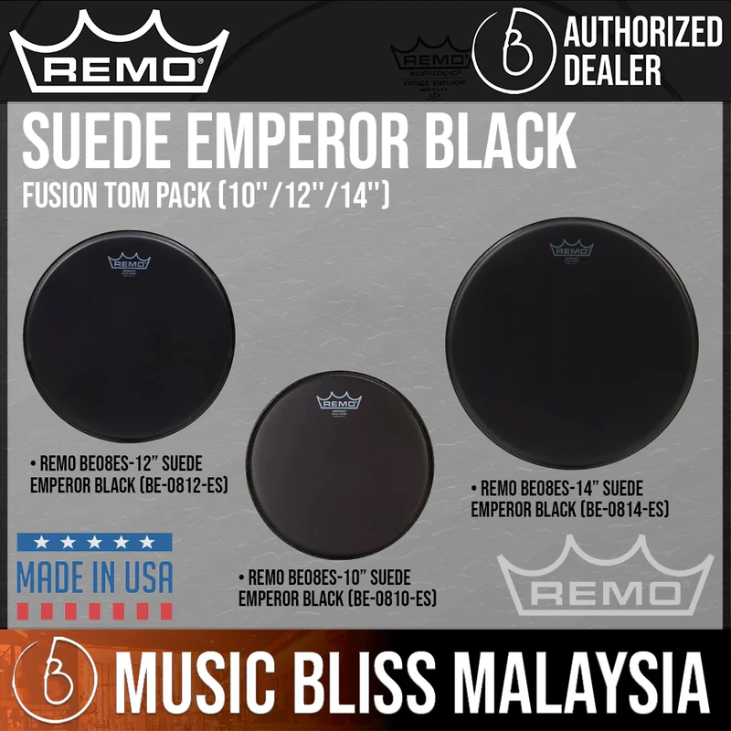 Remo Suede Emperor Black Fusion Tom Pack (10''/12''/14'')