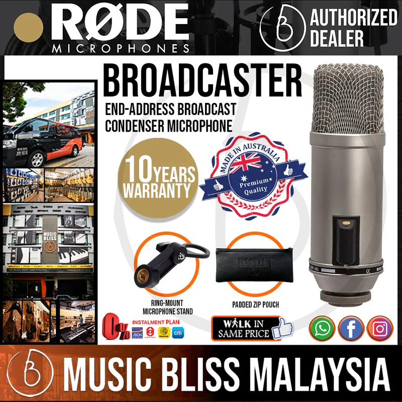 Rode Broadcaster Large-diaphragm Broadcast Condenser Mic with On-Air Indicator 10 Years Warranty [Made in Australia]