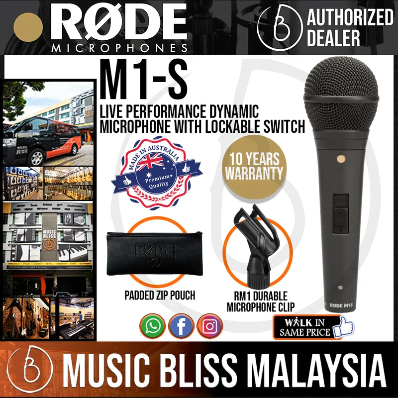 Rode M1S Live Dynamic Vocal Microphone with On/Off Switch 10 Years Warranty [Made in Australia]