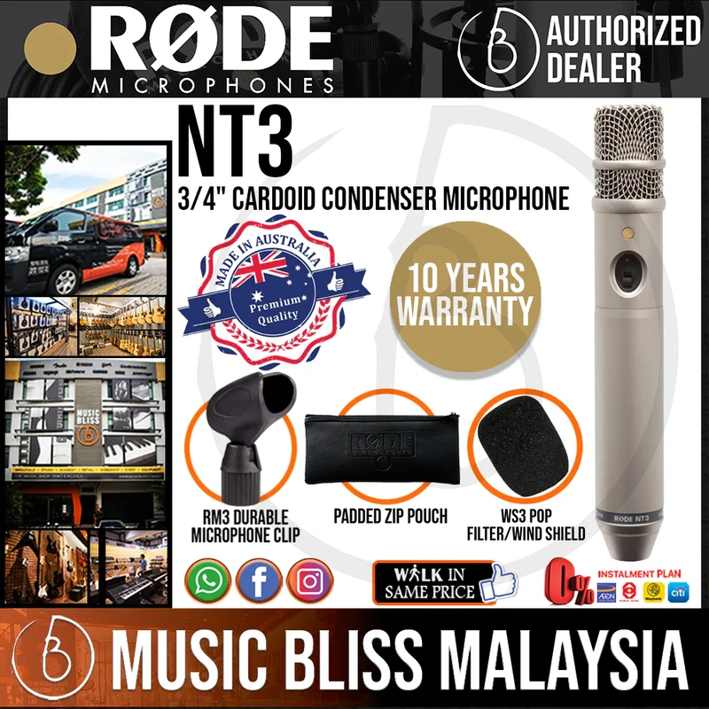 Rode NT3 Medium-diaphragm Condenser Microphone 10 Years Warranty [Made in Australia]