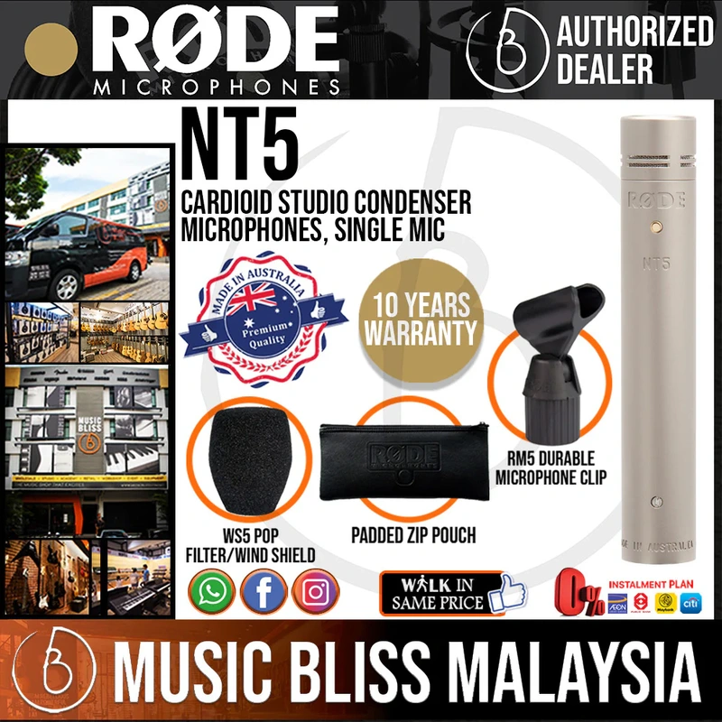 Rode NT5 Cardioid Studio Condenser Microphones, Single Mic 10 Years Warranty [Made in Australia]