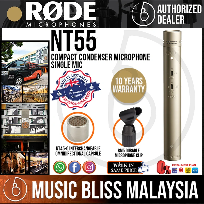 Rode NT55 Compact Condenser Microphone with Interchangeable Capsules, Single Mic 10 Years Warranty [Made in Australia]