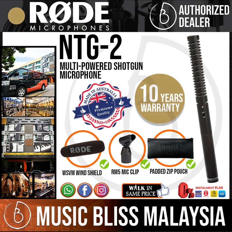 Rode NTG-2 Directional Shotgun Mic with Battery/Phantom Power 10 Years Warranty [Made in Australia]