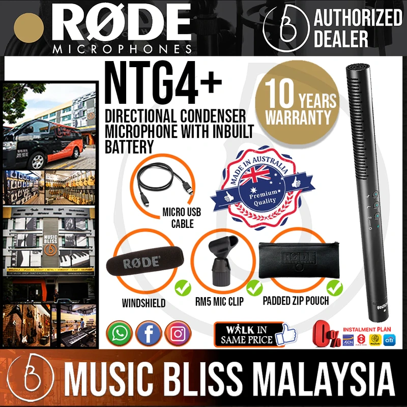 Rode NTG4+ Line-gradient Shotgun Condenser Microphone 10 Years Warranty [Made in Australia]