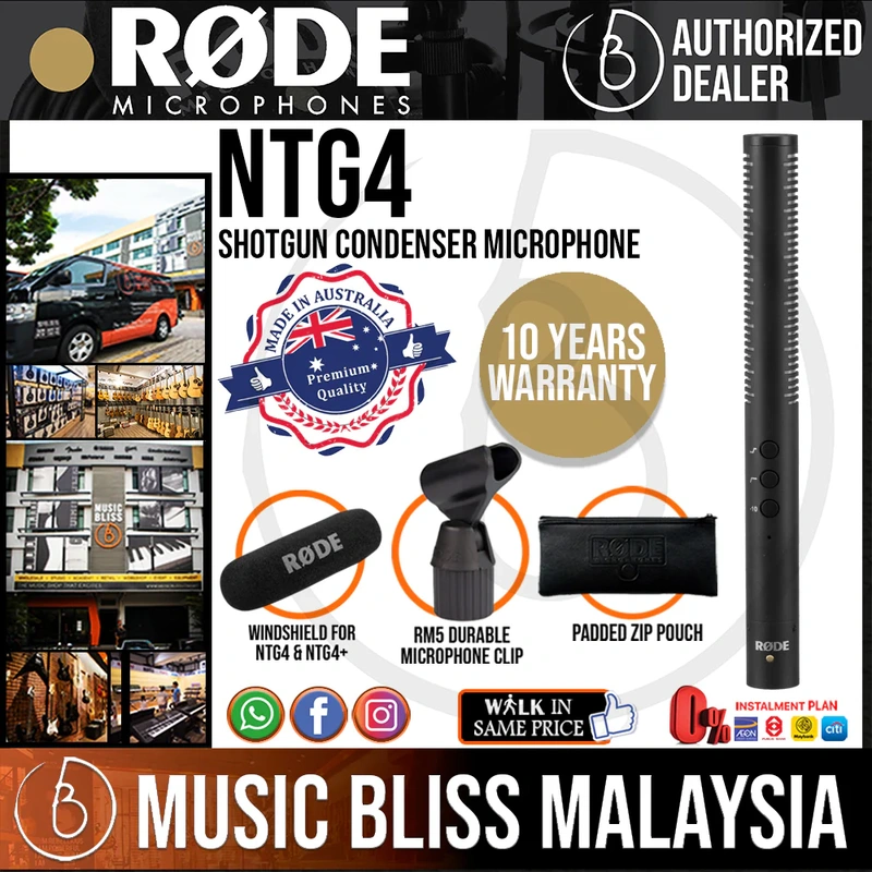 Rode NTG4 Shotgun Condenser Microphone 10 Years Warranty [Made in Australia]