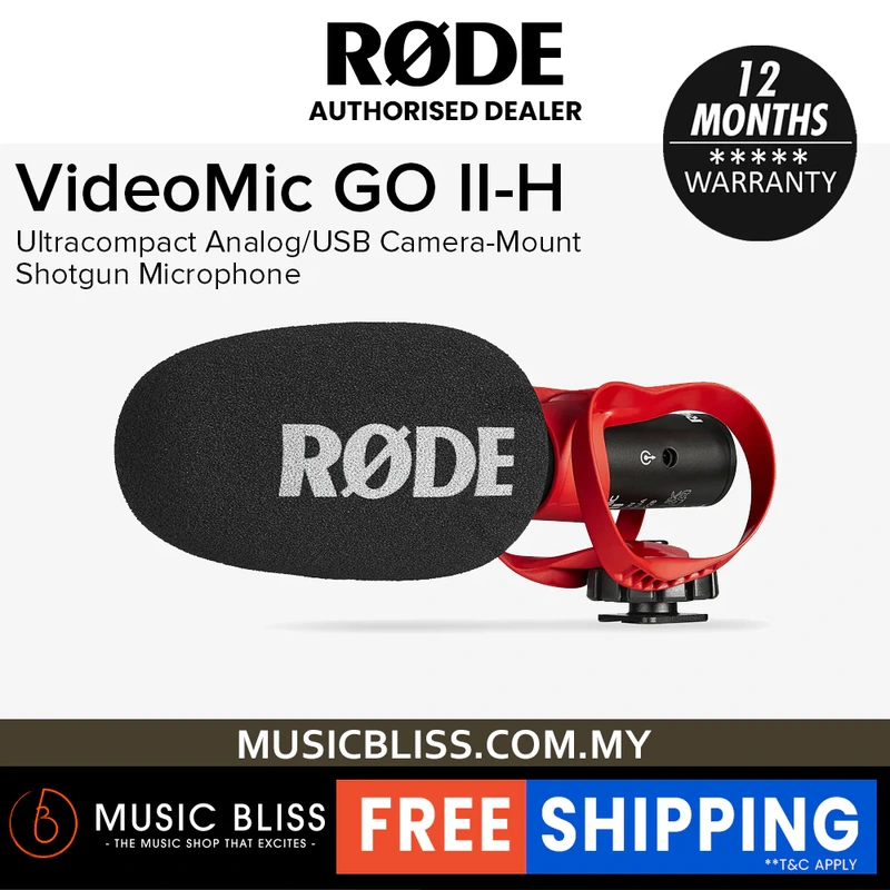 Rode VideoMic GO II-H Ultracompact Analog/USB Camera-Mount Shotgun Microphone
