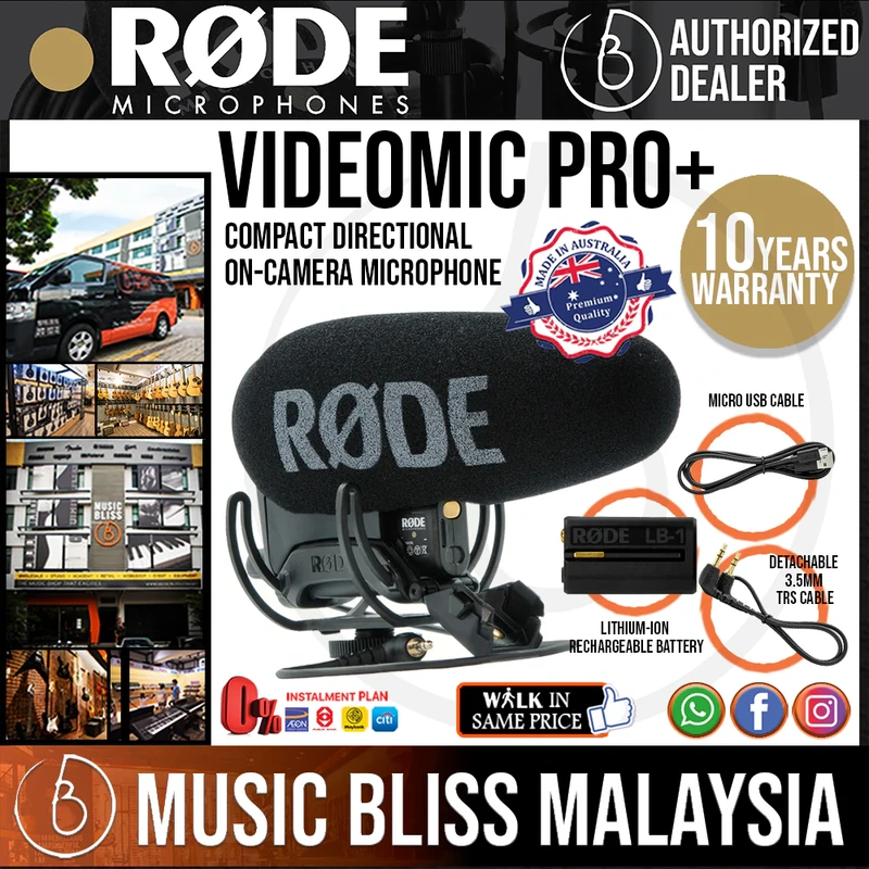 Rode VideoMic Pro+ On-Camera Shotgun Microphone 10 Years Warranty [Made in Australia]