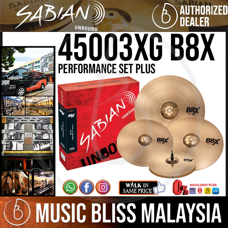 Sabian 45003XG B8X Performance Set Plus w/14in Hi-Hats, 16in Crash, 20in Ride, FREE 18in Crash