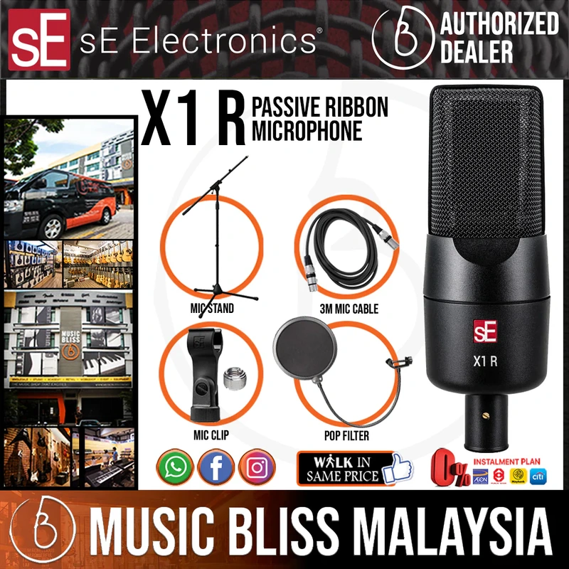 SE Electronics X1 R Ribbon Microphone with Mic Stand, Pop Filter and 3m Cable