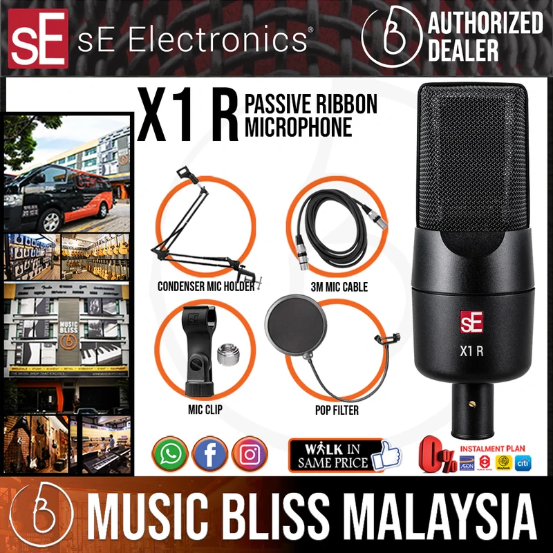 SE Electronics X1 R Ribbon Microphone with Pop Filter, Mic Holder and 3m Cable