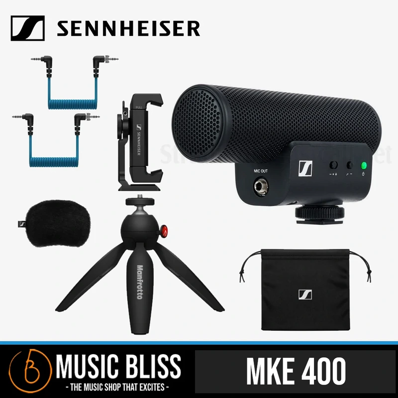 Sennheiser MKE 400 Mobile Kit Camera-Mount Shotgun Microphone with Smartphone Recording Bundle