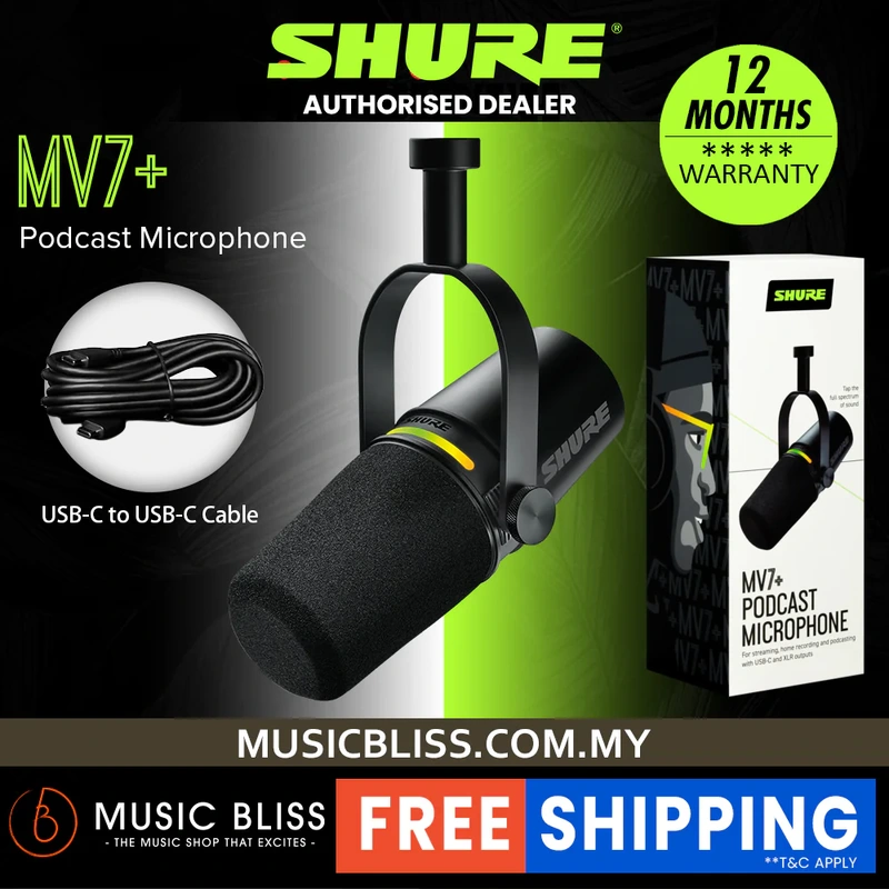 Shure MV7+ Hybrid Podcast Microphone - Black