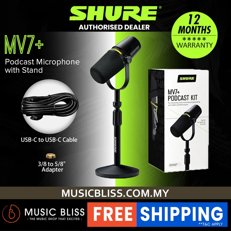 Shure MV7+ USB Podcast Microphone and Stand - Black (MV7)