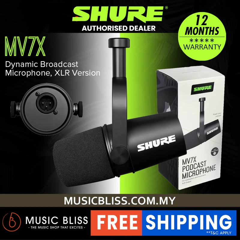 Shure MV7X Dynamic Broadcast Microphone, XLR Version - Black