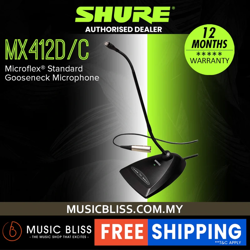 Shure MX412D/C 12 inch Cardioid Gooseneck Microphone with Desktop Base and Preamp