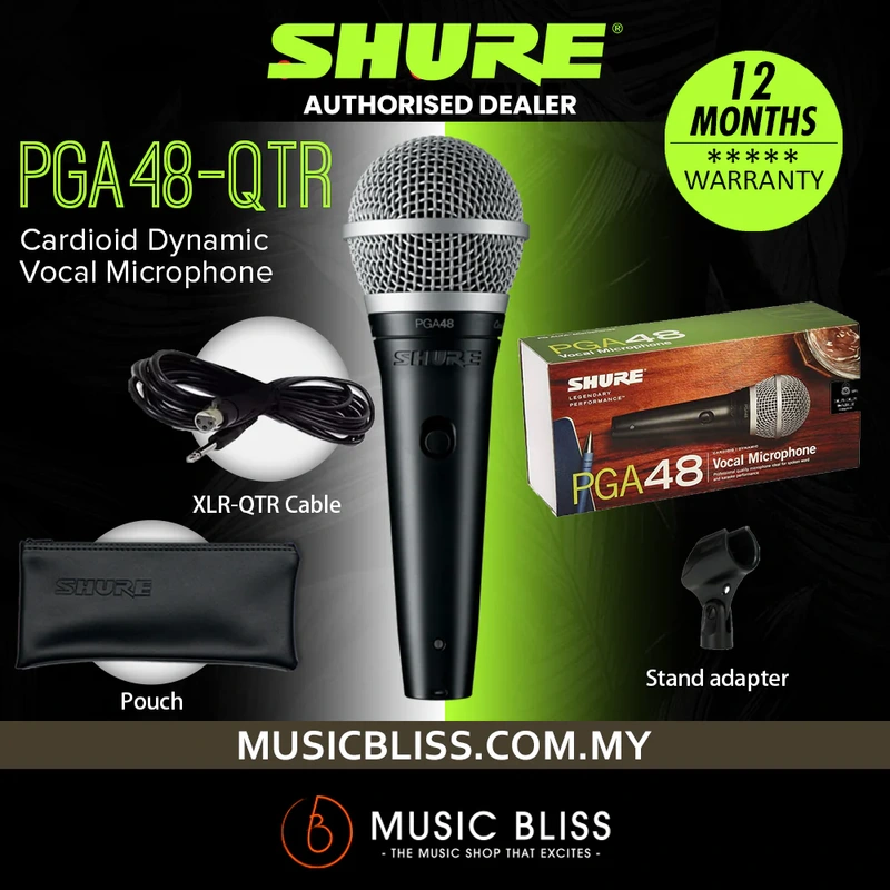 Shure PGA48-QTR Cardioid Dynamic Vocal Microphone, XLR-QTR Cable