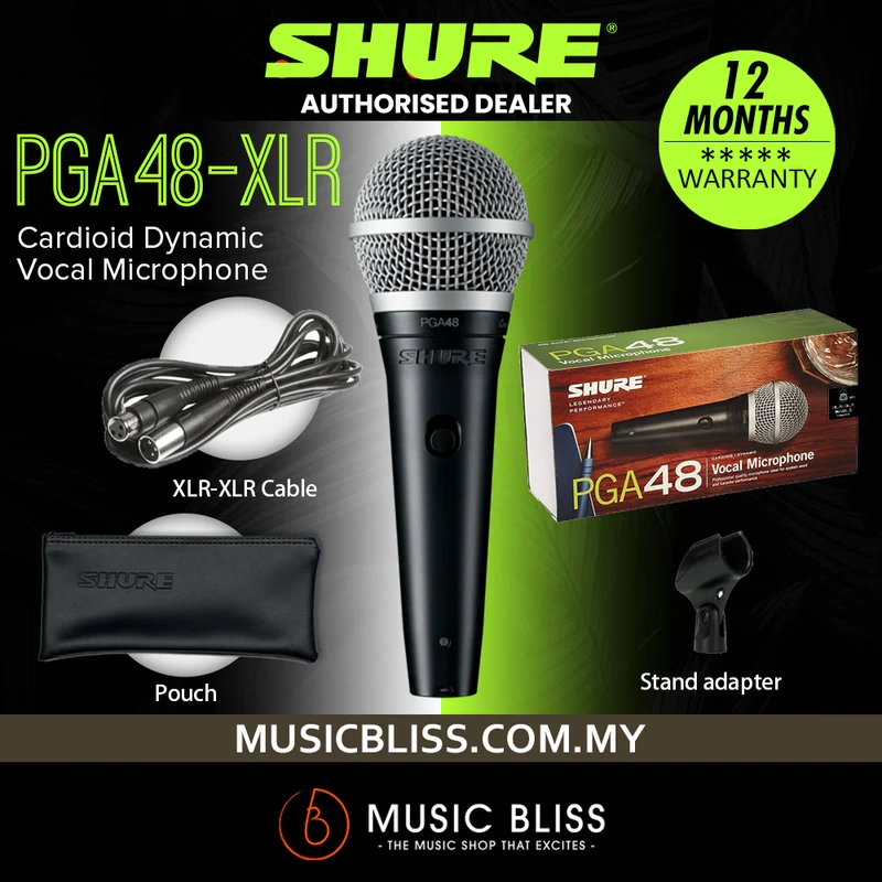 Shure PGA48-XLR Cardioid Dynamic Vocal Microphone, XLR-XLR Cable