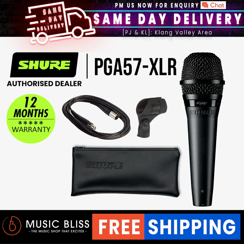 Shure PGA57-XLR Cardioid Dynamic Instrument Microphone, XLR-XLR Cable