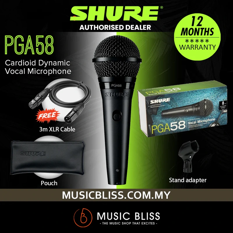 Shure PGA58-LC Cardioid Dynamic Vocal Microphone with Mic Cable