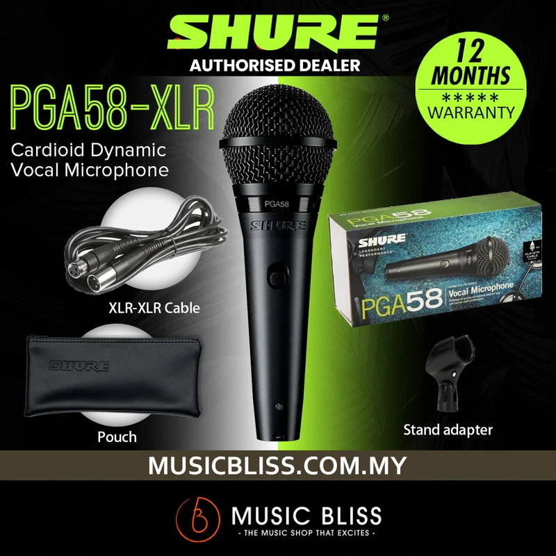 Shure PGA58-XLR Cardioid Dynamic Vocal Microphone, XLR-XLR Cable