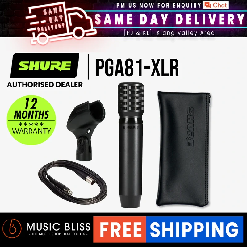 Shure PGA81-XLR Small Diaphragm Condenser Microphone, XLR-XLR Cable