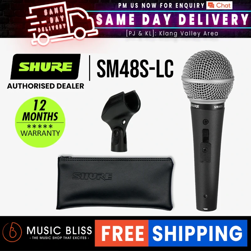 Shure SM48S-LC Handheld Dynamic Vocal Microphone with On/Off Switch