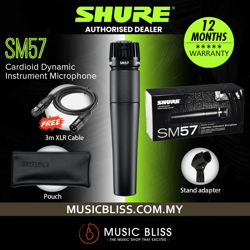 Shure SM57-LC Dynamic Instrument Microphone Includes Stand Adapter, Zippered Carrying Case