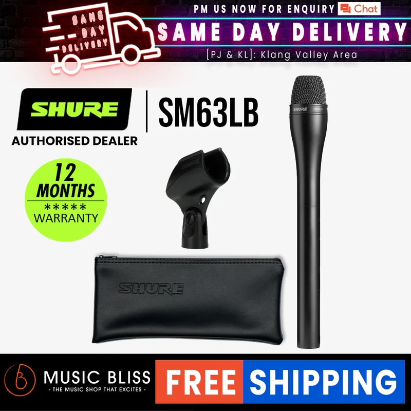 Shure SM63LB Dynamic Microphone with Extended Handle - Black