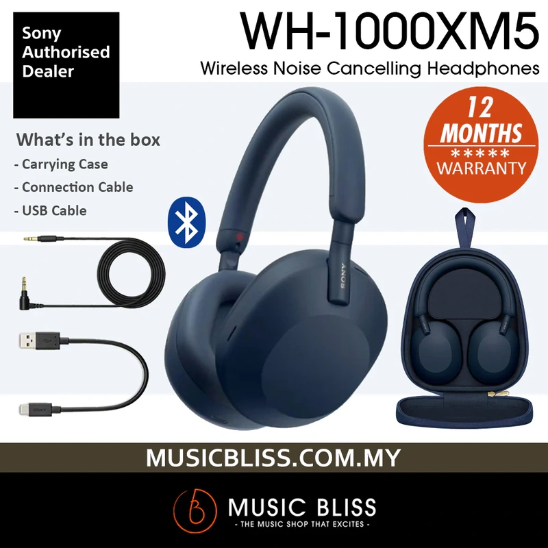 Sony WH-1000XM5 Wireless Noise Cancelling Headphones - Midnight Blue