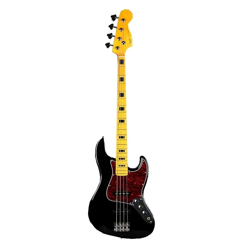 SQOE JB4BS 4-Strings Jazz Bass Guitar, Maple Fretboard - Black