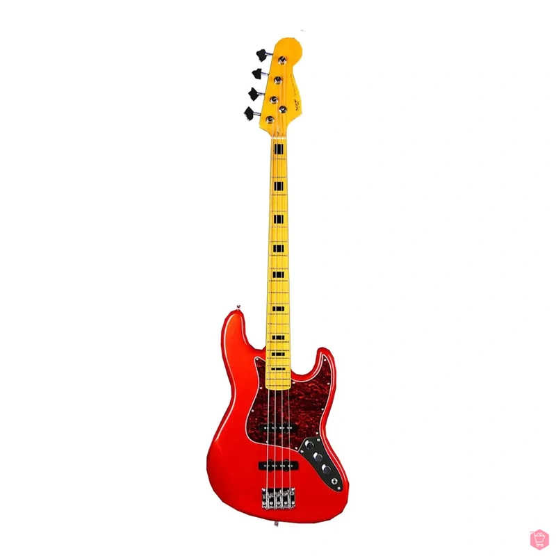 SQOE JB4BS 4-Strings Jazz Bass Guitar, Maple Fretboard - Red