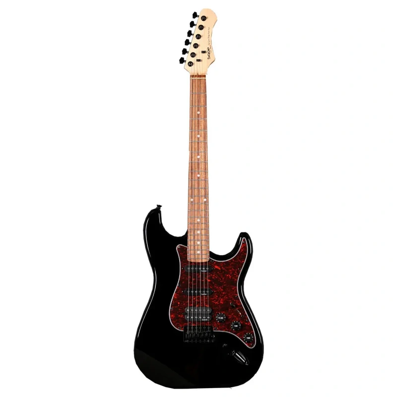SQOE SEST230 Super Stratocaster Body HSS Electric Guitar, Rosewood Fretboard - Black