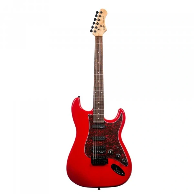 SQOE SEST230 Super Stratocaster Body HSS Electric Guitar, Rosewood Fretboard - Red